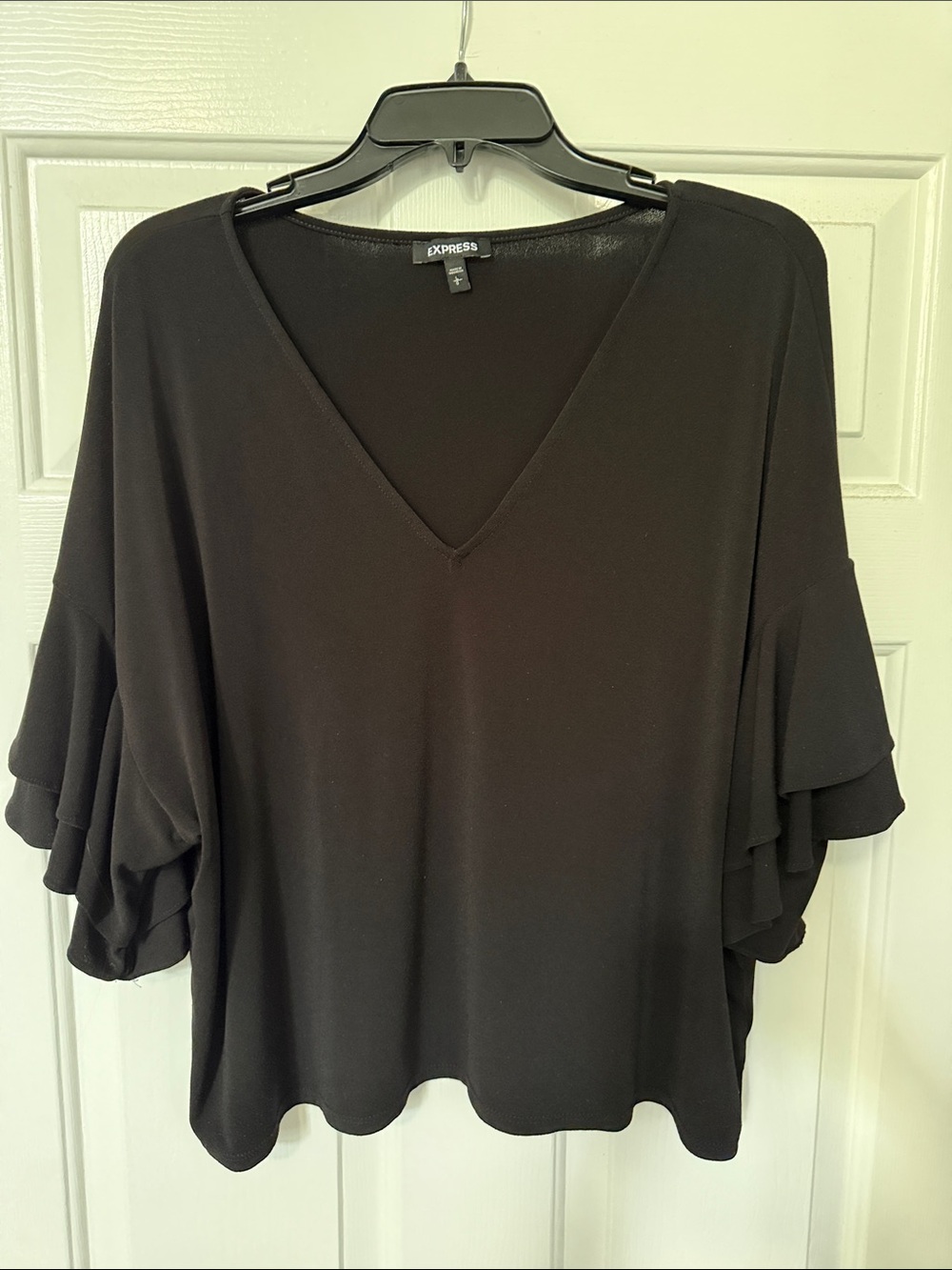 Express Black V-Neck Layered Ruffle Sleeve Blouse